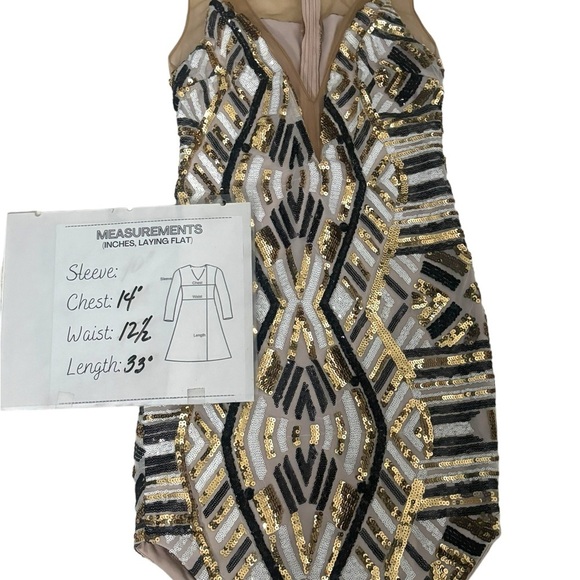 Rumor Boutique Art Deco Cocktail Dress Mini Black Gold Sequins Party Sexy SZ‎ S - Picture 7 of 8